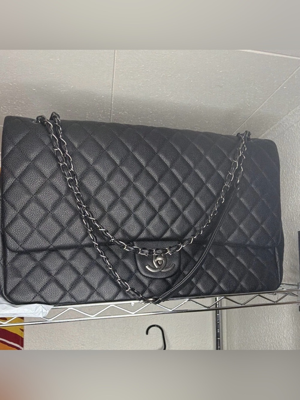 CHANEL XXL Black Quilted Flap Shoulder Bag with Silver-Tone CC Lock - Picture 3 of 9